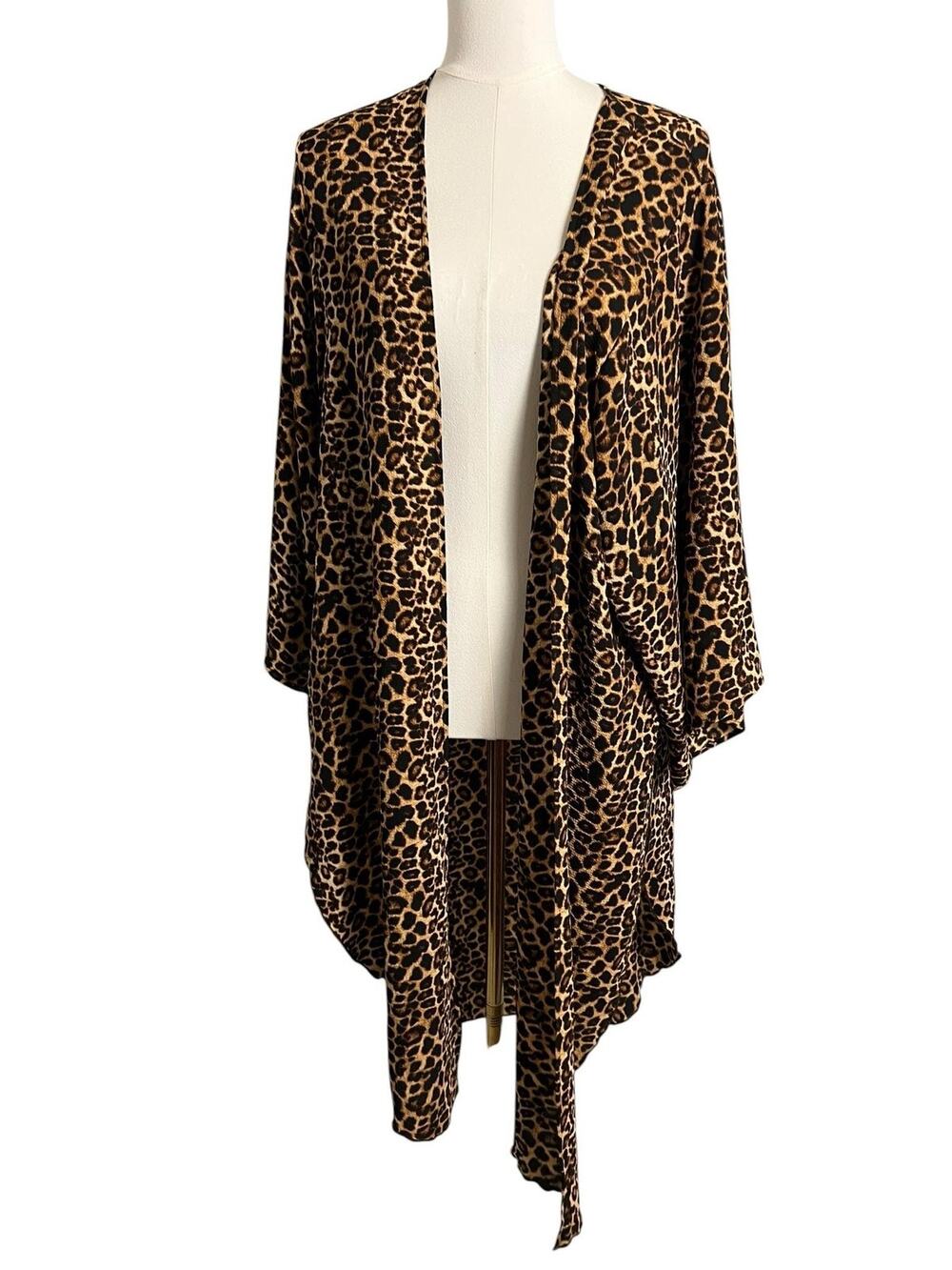 Adora Leopard Kimono Cardigan Womens One Size Duster Open Front Boho Festival